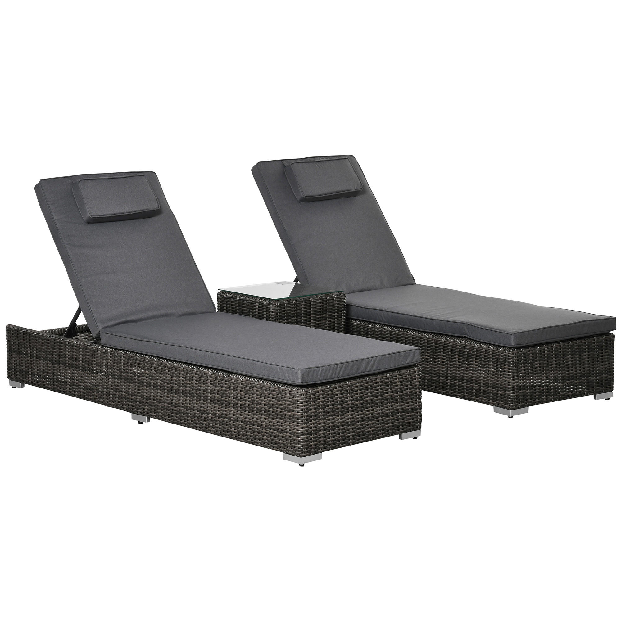 POLY-RATTAN Sonnenliege 3-tlg. Gartenliege Aluminium Grau - Grau, Kunststoff (60/91/195cm) - Outsunny