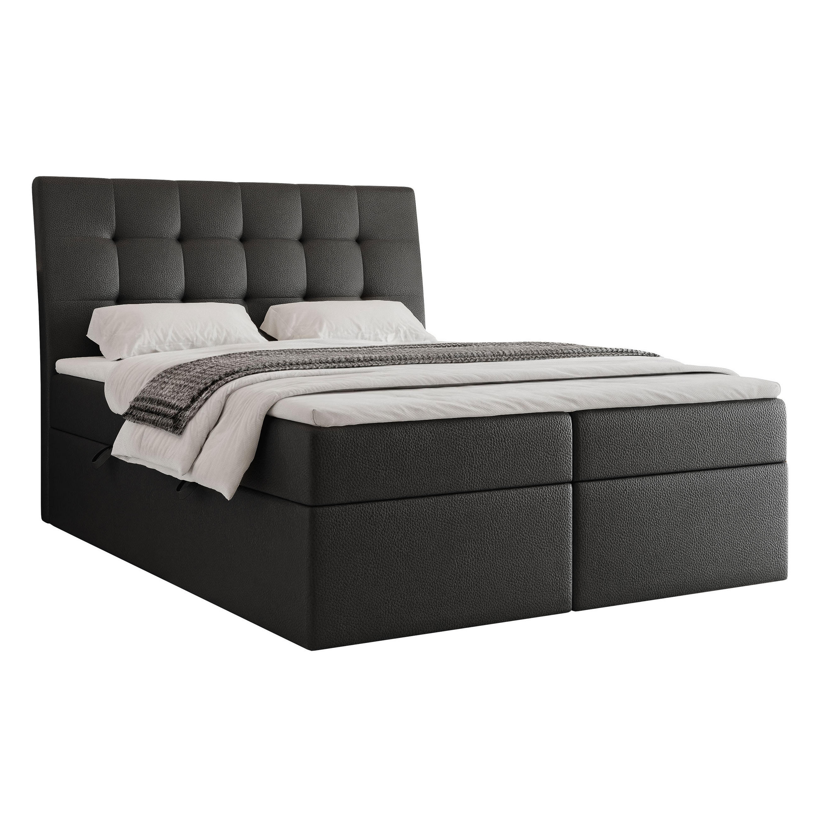 BOXBETT BAILEY 200/200 cm mit Matratze und Topper, Schwarz - Schwarz, Textil/Metall (200/200cm) - Idohome