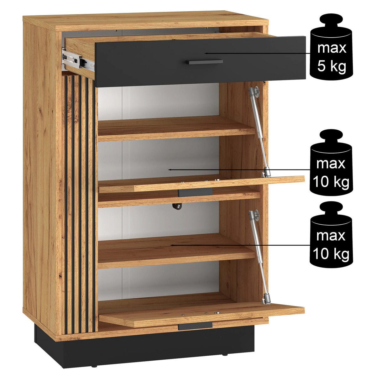 SCHUHSCHRANK Vasco Eiche 60 cm - Eichefarben, Holzwerkstoff (60/90.9/33.4cm) - Homebook