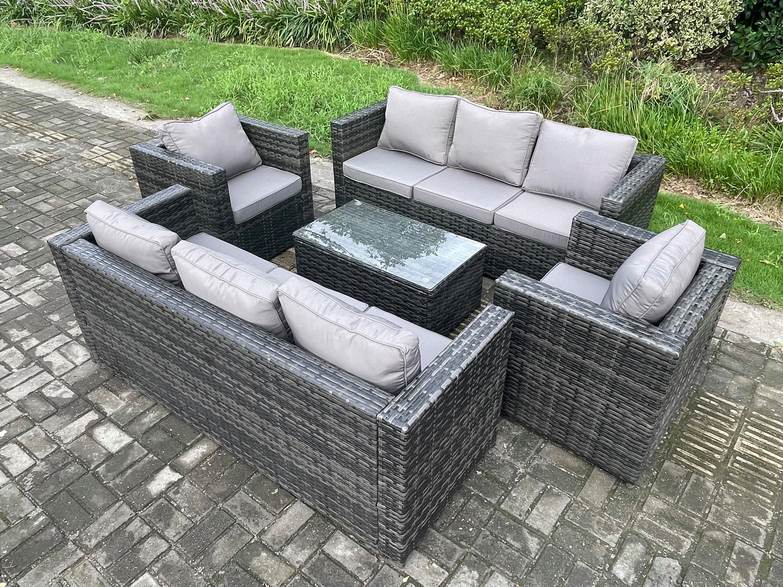 GARTENMÖBELSET Polyrattan 8-Sitzer - Dunkelgrau, Metall - Fimous