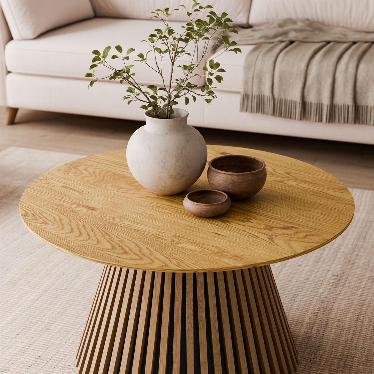 COUCHTISCH MISTY mit Lamellenfuß, Eiche natur - Eichefarben, Holzwerkstoff (80/80/45cm) - Lookway