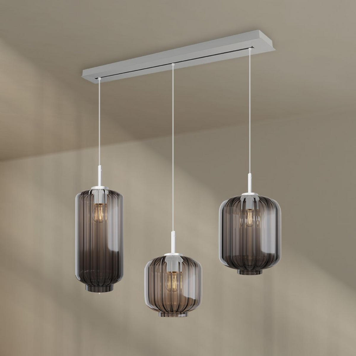 HÄNGELEUCHTE Velo 3-flammig Rauch Ø 18/20/25cm - Anthrazit/Weiß, Glas (25/25/27cm) - s.luce