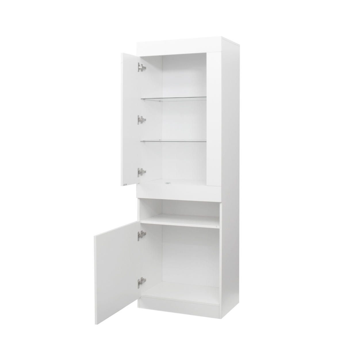 VITRINE, Weiß Hochglanzfront mit 16-Farben USB-LED, 2 Glasböden, 50/40/180 cm, Weiß - Weiß, Holzwerkstoff (40/180/50cm) - Modfu