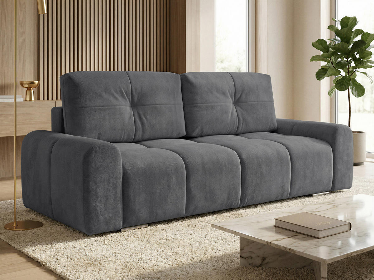 SCHLAFSOFA Fluffy - Dunkelgrau (Vibe 95) - Chromfarben/Dunkelgrau, Holz/Kunststoff (245/100/99cm) - Sofnet