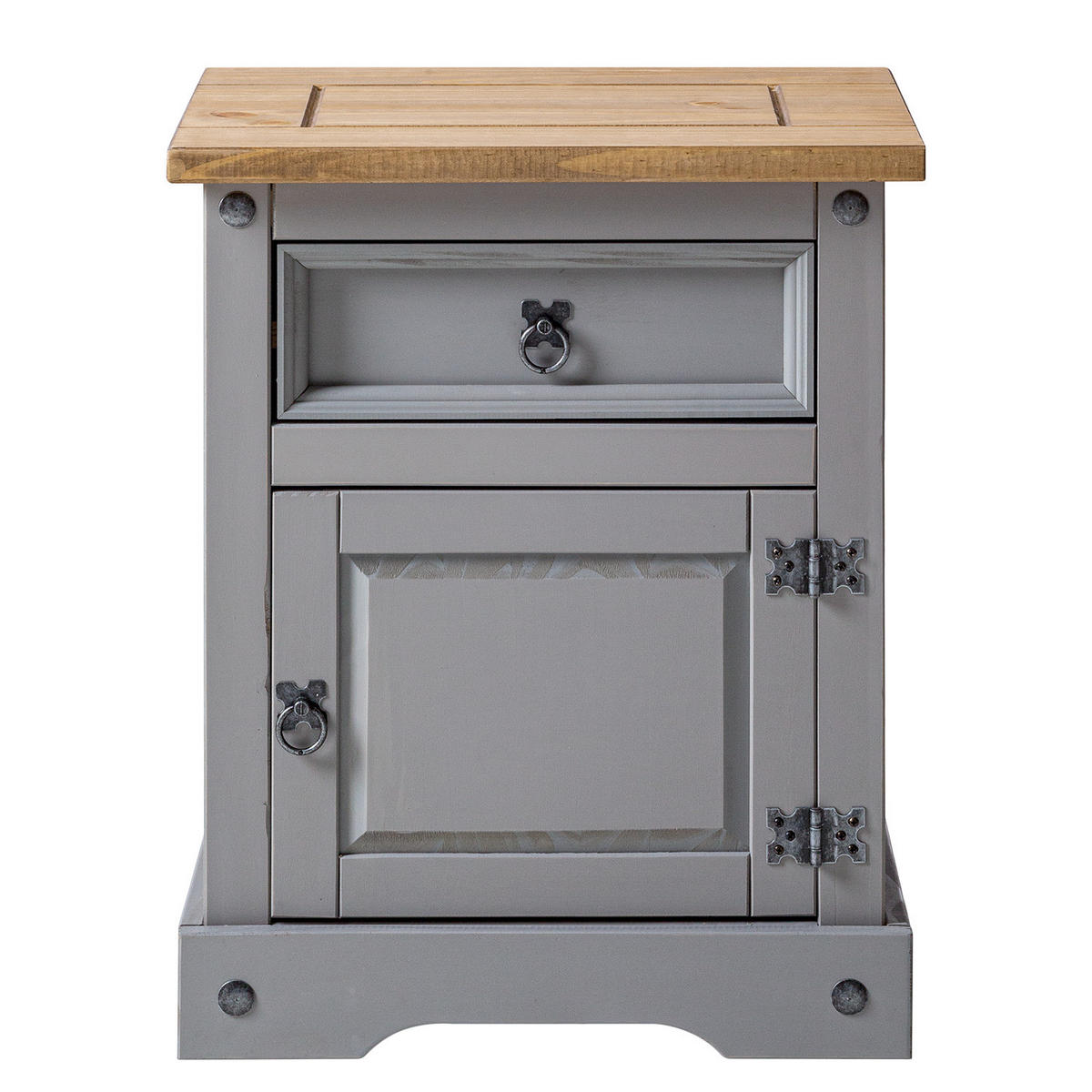NACHTKOMMODE - Kiefer massiv - Schwarz/Kieferfarben, Holz/Metall (53/67/39cm) - home24