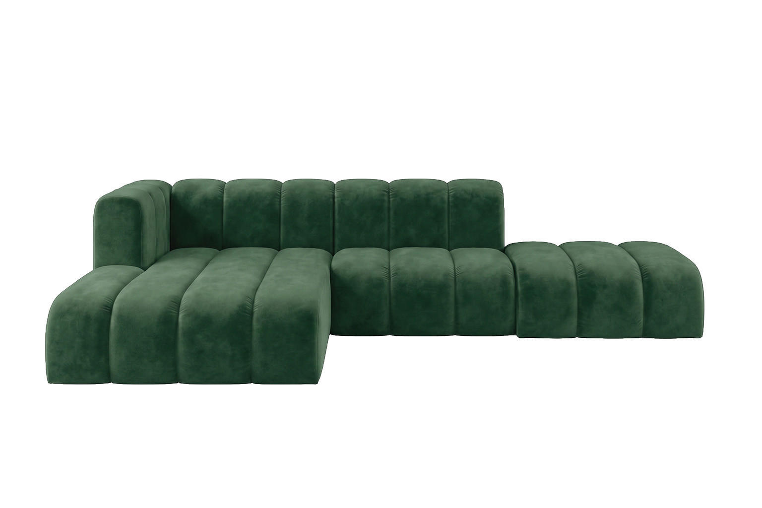 ECKSOFA Modulares In L-Form Mit Hocker, Velvet-Stoff Riviera, Grün, Links, GRAND Mini - Olivgrün, Holz (295/179cm) - Kaiser Möbel