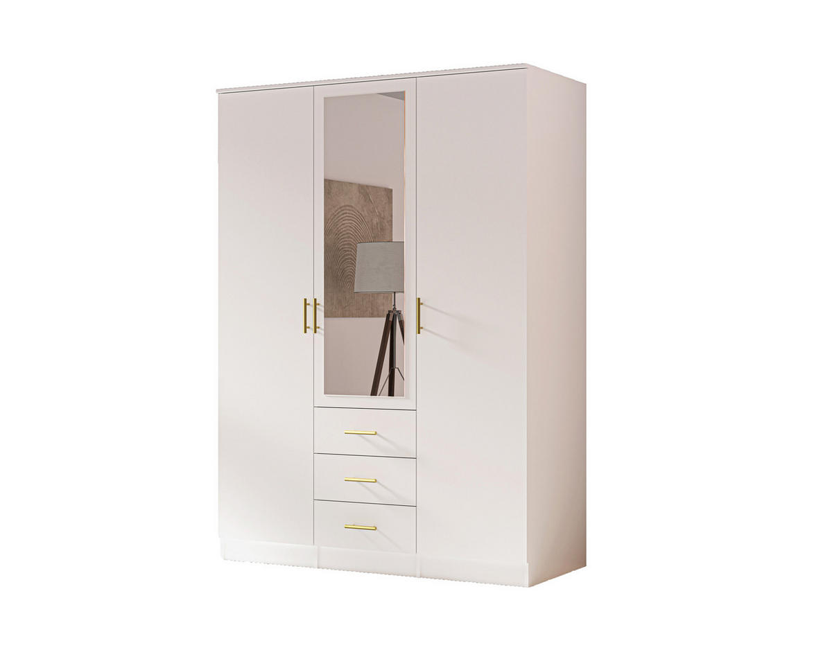 DREHTÜRENSCHRANK - LIMON 3D - Weiß - Weiß, Holzwerkstoff/Metall (154/210/64cm) - Möblo