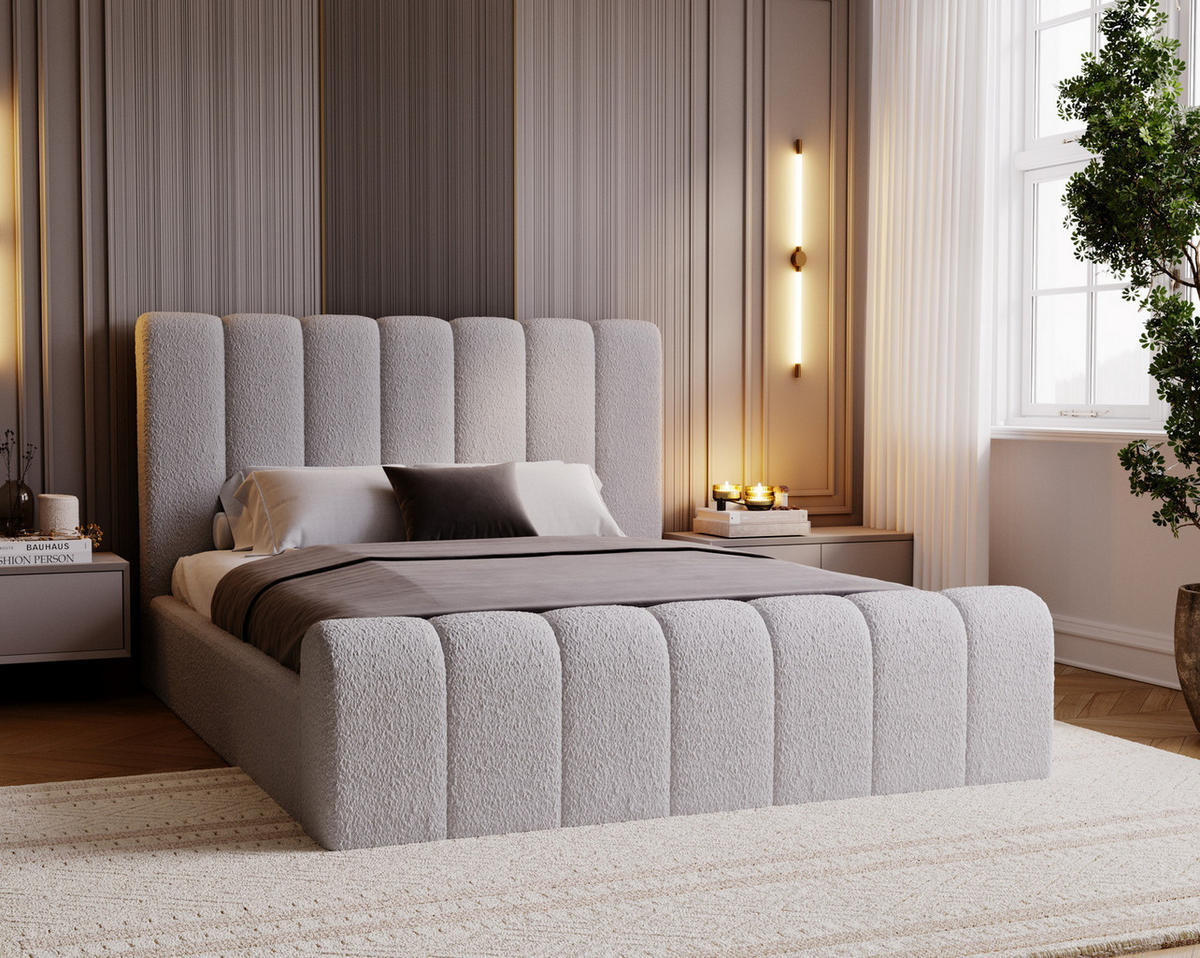 POLSTERBETT 160x200 Valetta mit Bettkasten, Bouclé Hellgrau - Hellgrau, Holz/Textil (160/200cm) - Emporius