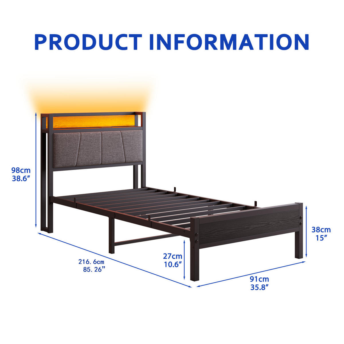 METALLBETT 90x200 cm LED USB Stauraum - Schwarz, Holzwerkstoff (90/200cm) - LEBENLANG
