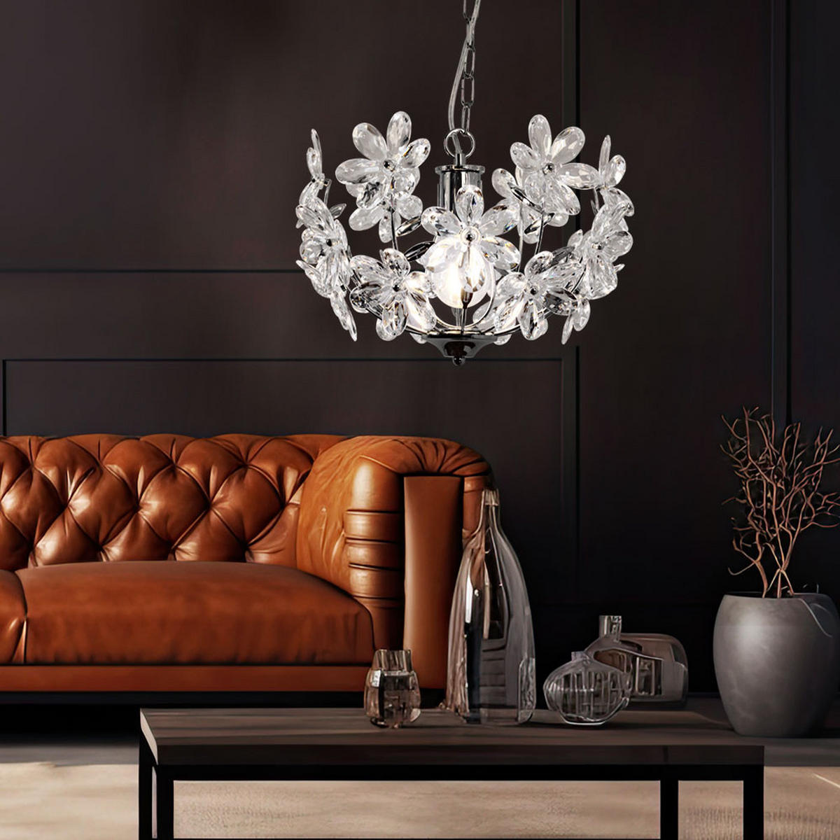 LED HÄNGELEUCHTE Chrom Klar Blüten Design - Klar, Metall (34/34/87cm) - Globo Lighting