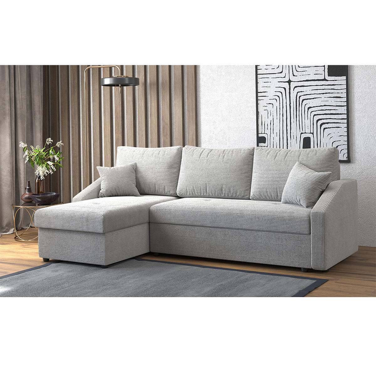 SOFA L FORM Ecksofa Beige 224 x 144 cm inkl. Stauraum - Beige, Holz (224/144cm) - VitaliSpa