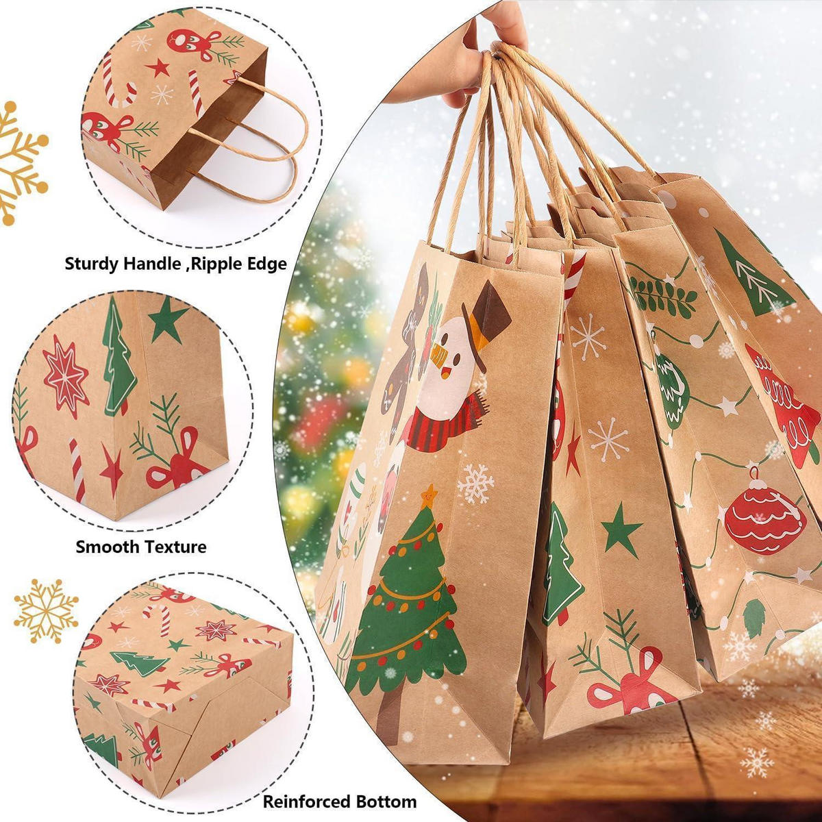 GESCHENKTÜTEN 24-teiliges Set Kraftpapier Weihnachten mit Henkel 23 cm - Multicolor, Papier (18.5/8.5/23cm)