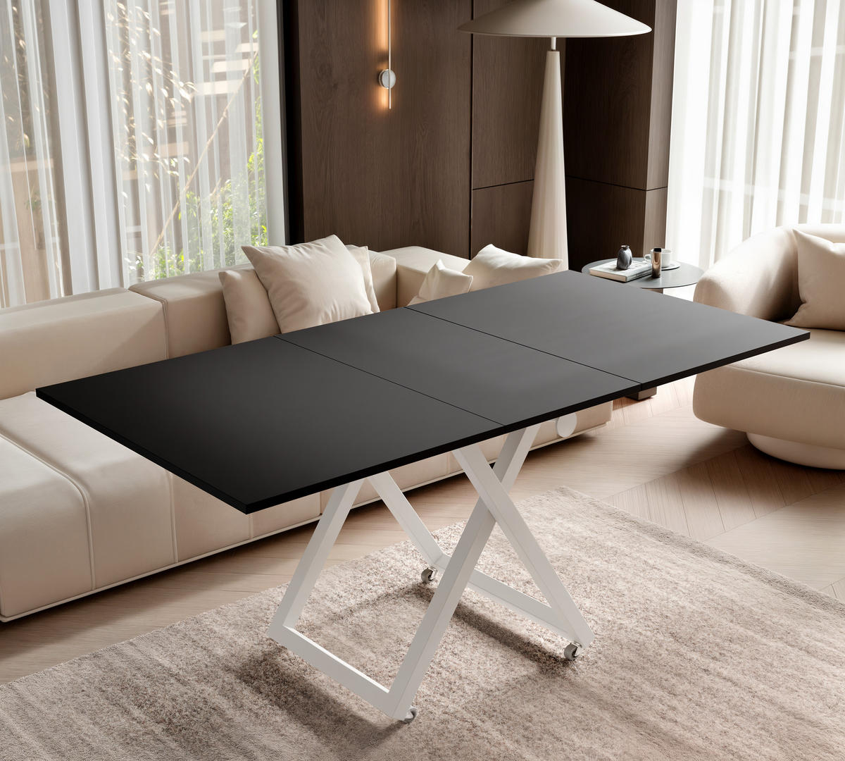 COUCHTISCH ARIA 120-160/80 cm, Höhenverstellbar, Weiß / Schwarz - Schwarz/Weiß, Holzwerkstoff/Metall (120/80/38cm) - Idohome