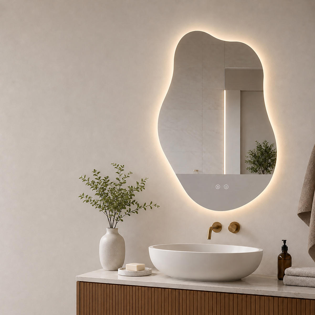 BADSPIEGEL Silber LED Anti-Beschlag Touch 80x52 cm - Transparent, Glas/Kunststoff (52/80/3cm) - Relaxdays