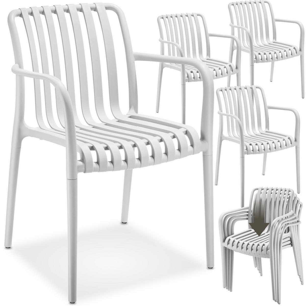 GARTENSTÜHLE 4er Set Alcudia,54,5 x 58 x 80,5 cm, Belastbarkeit 120 kg, weiß - Creme, Kunststoff/Textil (54.5/80.5/58cm) - tectake