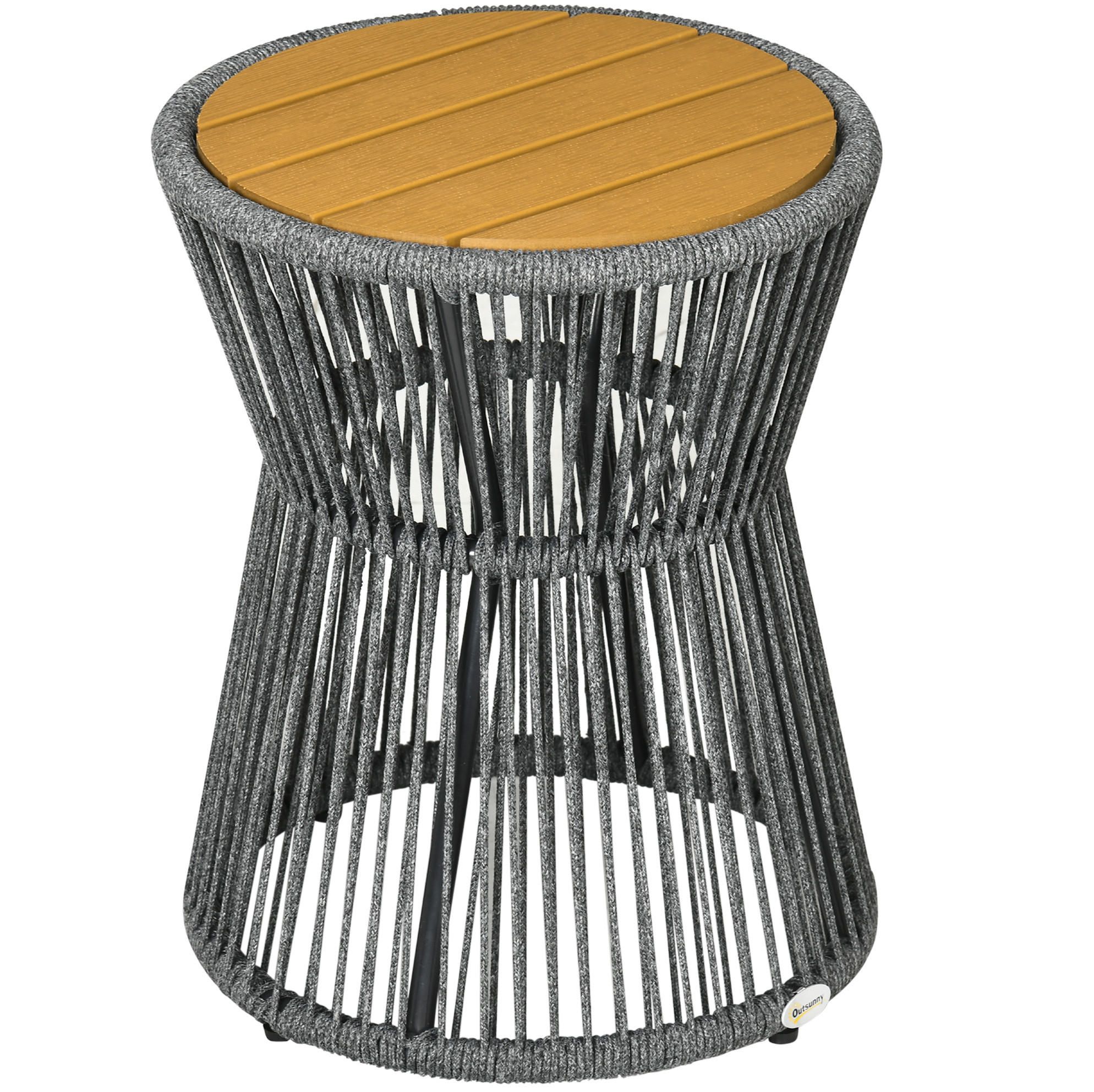 BEISTELLTISCH aus Aluminium 39x39x49 cm Dunkelgrau mit verstellbaren Füßen und PE-Rattan im Boho-Stil - Dunkelgrau, Metall (39/39/49cm) - Modfu