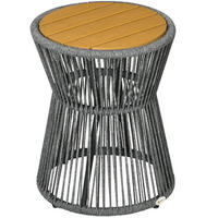 BEISTELLTISCH aus Aluminium 39x39x49 cm Dunkelgrau mit verstellbaren Füßen und PE-Rattan im Boho-Stil - Dunkelgrau, Metall (39/39/49cm) - Modfu