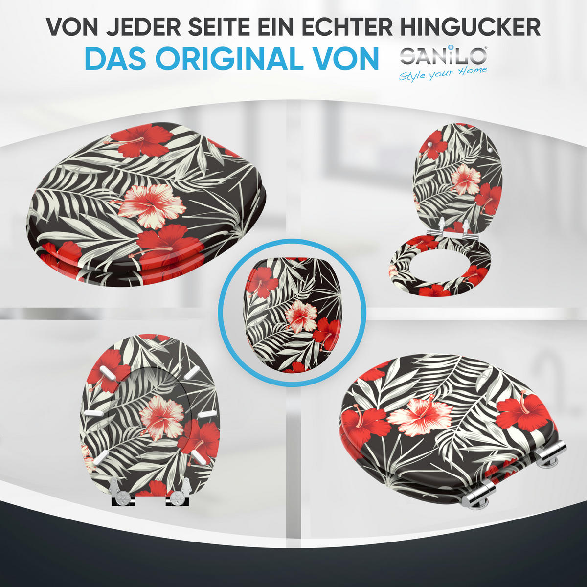 WC Sitz mit Absenkautomatik Hibisca - Schwarz, Holzwerkstoff (38/6/47cm) - Sanilo