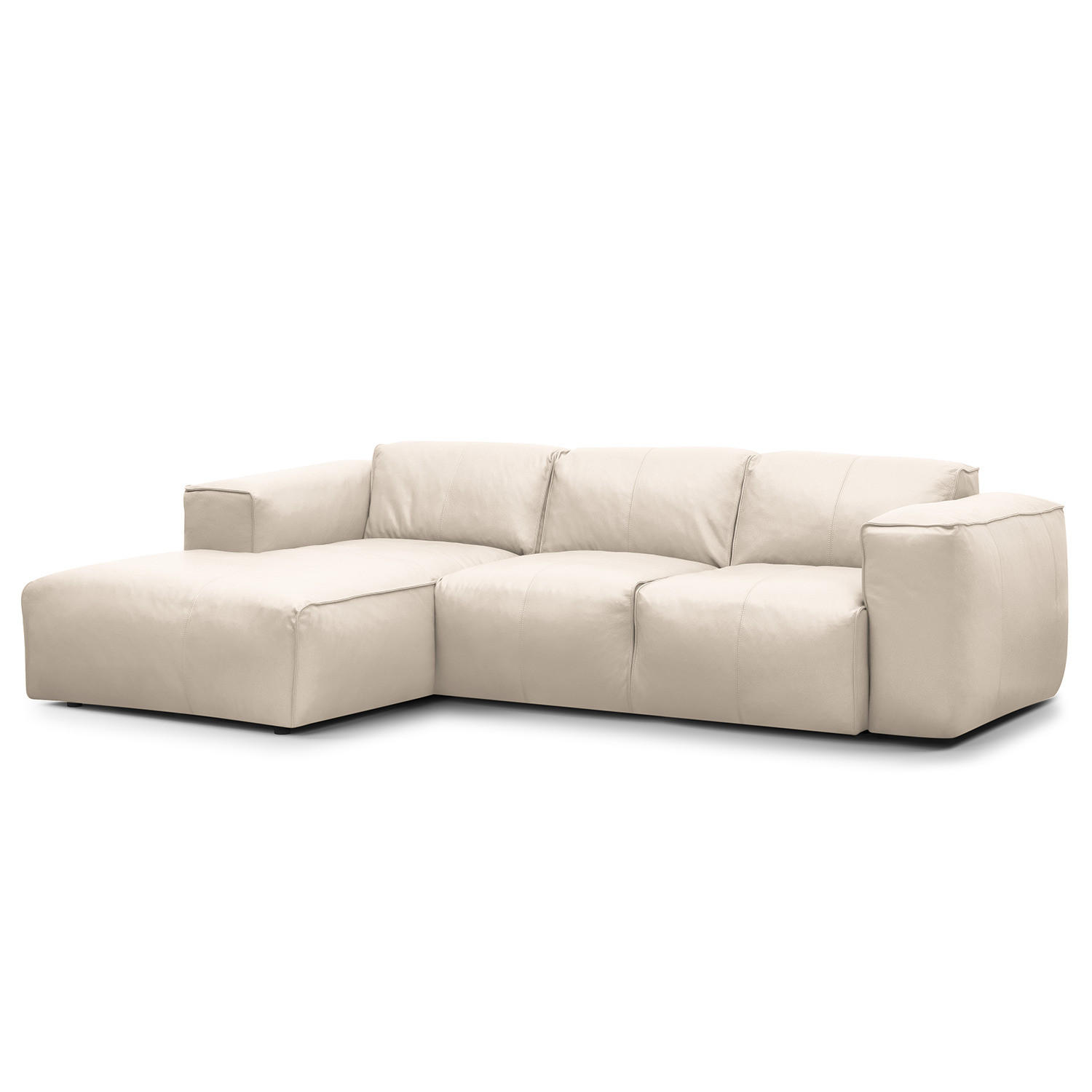 3-SITZER ECKSOFA mit Longchair - Hellgrau/Schwarz, Leder/Kunststoff (251/173cm) - home24