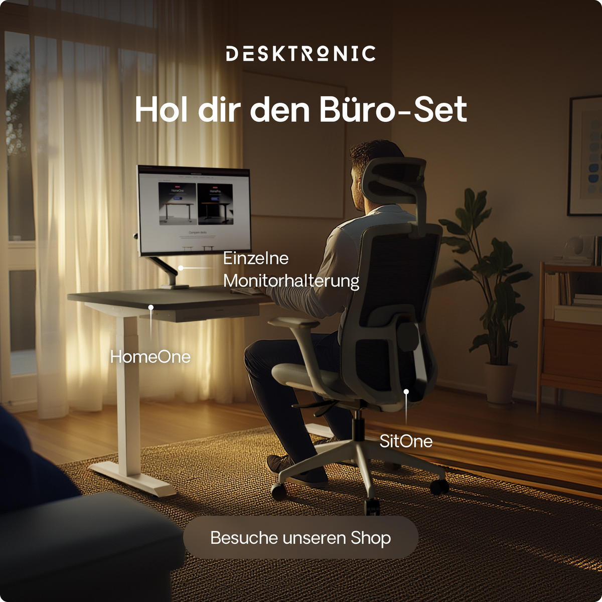 SCHREIBTISCH Elektrisch Höhenverstellbarer HomeOne 140x70cm Weiß/Grau mit Memory-Funktion, Anti-Kollisions Technologie - Weiß/Grau, Holzwerkstoff (70/140/72cm) - Desktronic