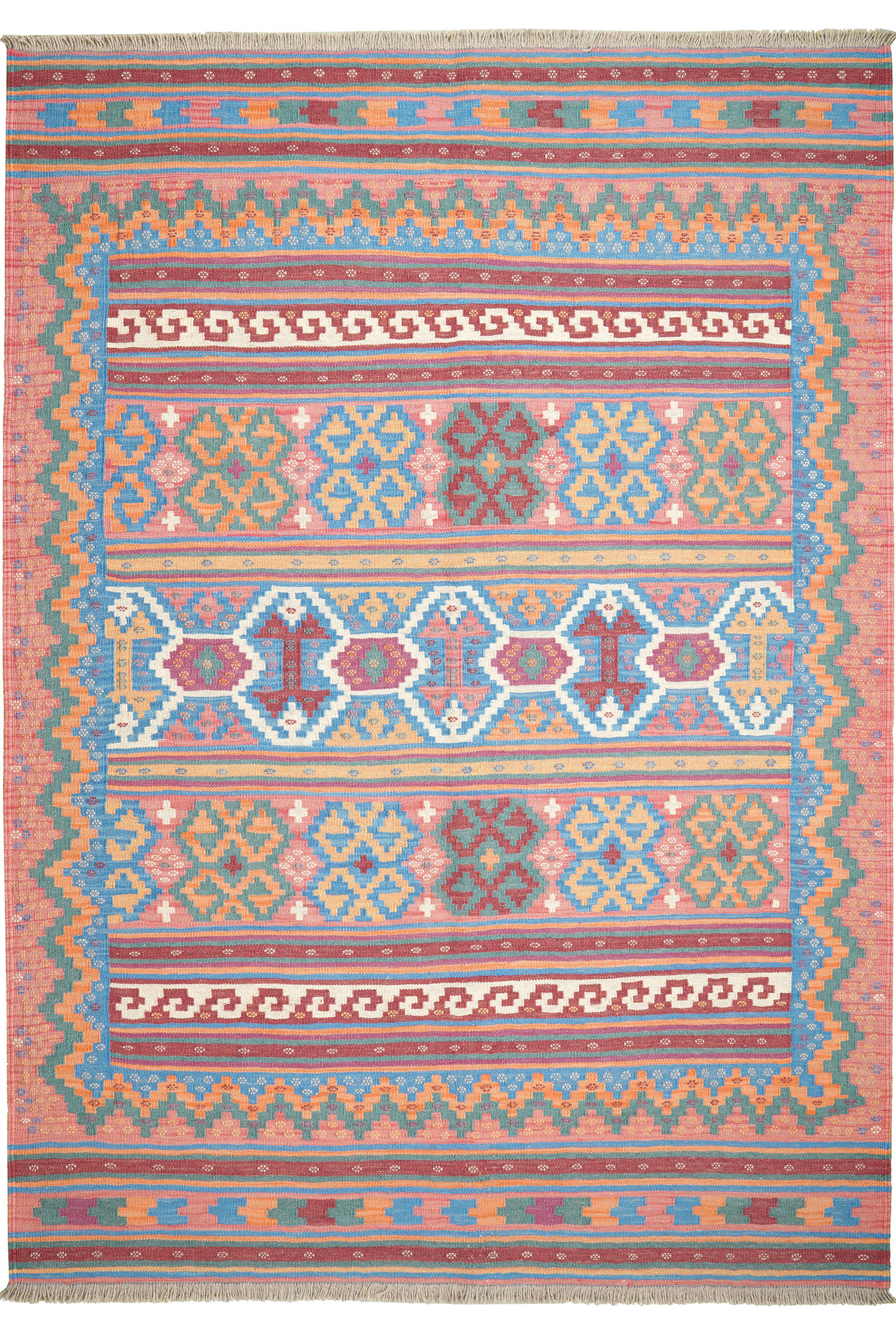 HANDWEBTEPPICH Sumak Sirdjan Kelim Bunt 218/153 cm Schurwolle - Multicolor, Textil (153/218cm) - Looma