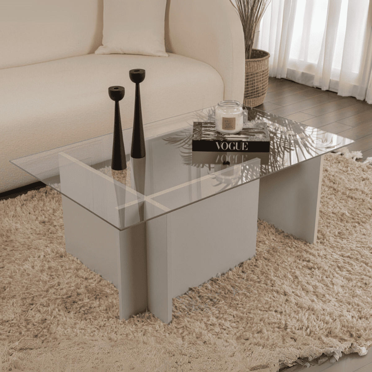 COUCHTISCH mit glasplatte noah 105/65/40 cm - Grau, Holzwerkstoff (105/65/40cm) - Calicosy