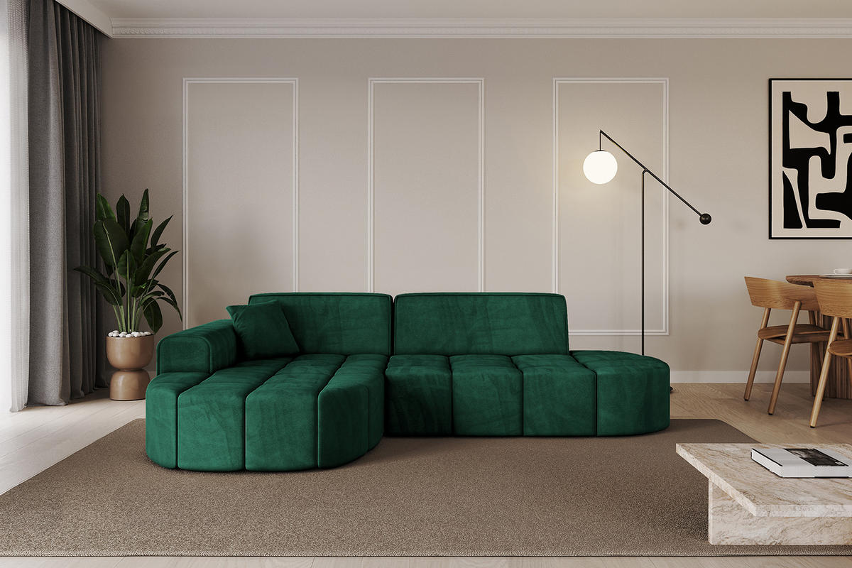 ECKSOFA Ottomane Links LIVO-L1 - 252x173x79,5 cm Dunkelgrün - Grün, Holzwerkstoff/Textil (252/173cm) - ALTDECOR