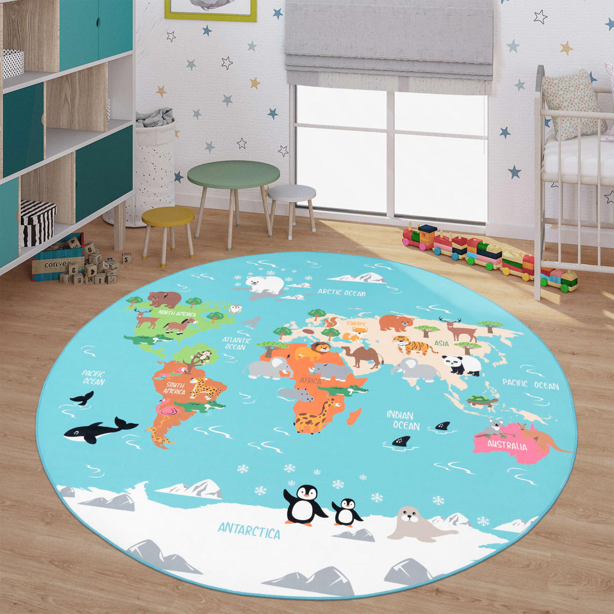 KINDERTEPPICH Türkis Ø 200 cm - Türkis, Kunststoff (200/200cm) - TT Home