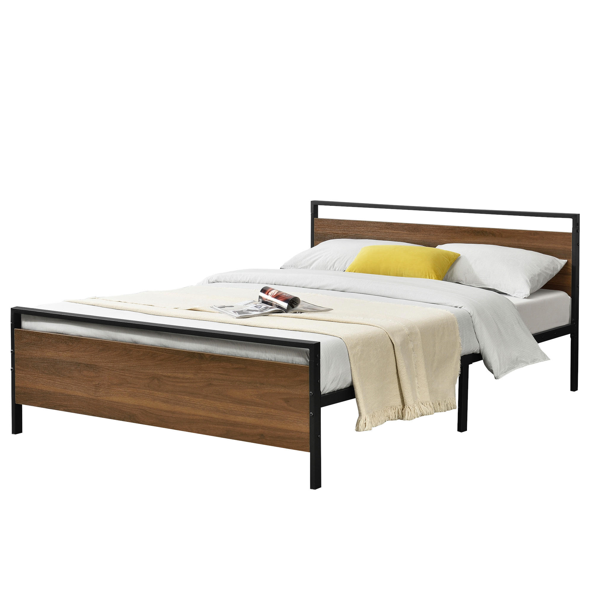METALLBETT Finse - Walnussfarben/Schwarz, Metall (140/200cm) - [en.casa]