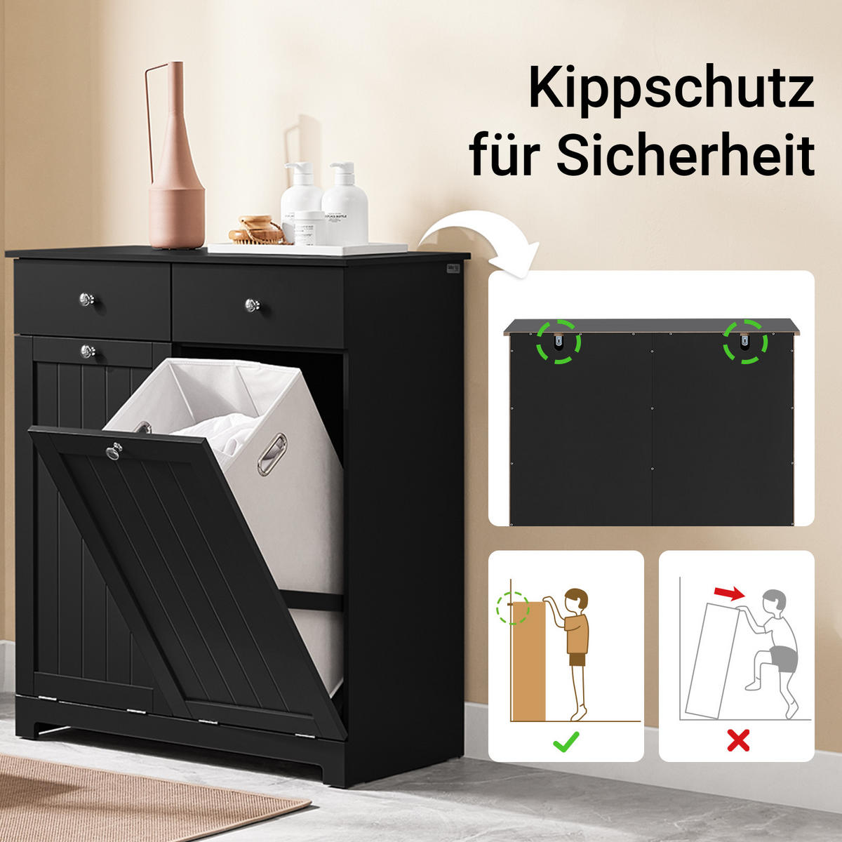 WÄSCHESCHRANK Schwarz - Schwarz, Holzwerkstoff (78/91/38cm) - SoBuy