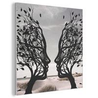 AKUSTIKBILD Strand - Meer - Menschen - Baum - Moderne Kunst Akustikpaneele 80x80 cm - Hellgrau, Kunststoff (80/80/0.9cm) - MuchoWow