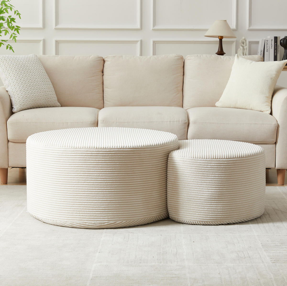 COUCHTISCH 84/28/28 cm aus Stoff in Beige mit Schaumstoffpolsterung - Beige, Textil (126/81/40cm) - OKMYHOME