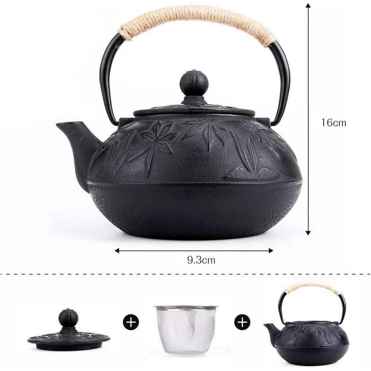 TEEKANNE Gusseisen 800ml Schwarz Ahornblätter - Schwarz, Metall (17/17cm)