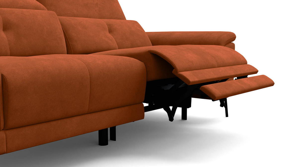 SOFA RELAX AVENA 3-Sitzer, dunkeloranger Veloursstoff - Dunkelorange/Schwarz, Holz/Textil (204/80/108cm) - Wozimo
