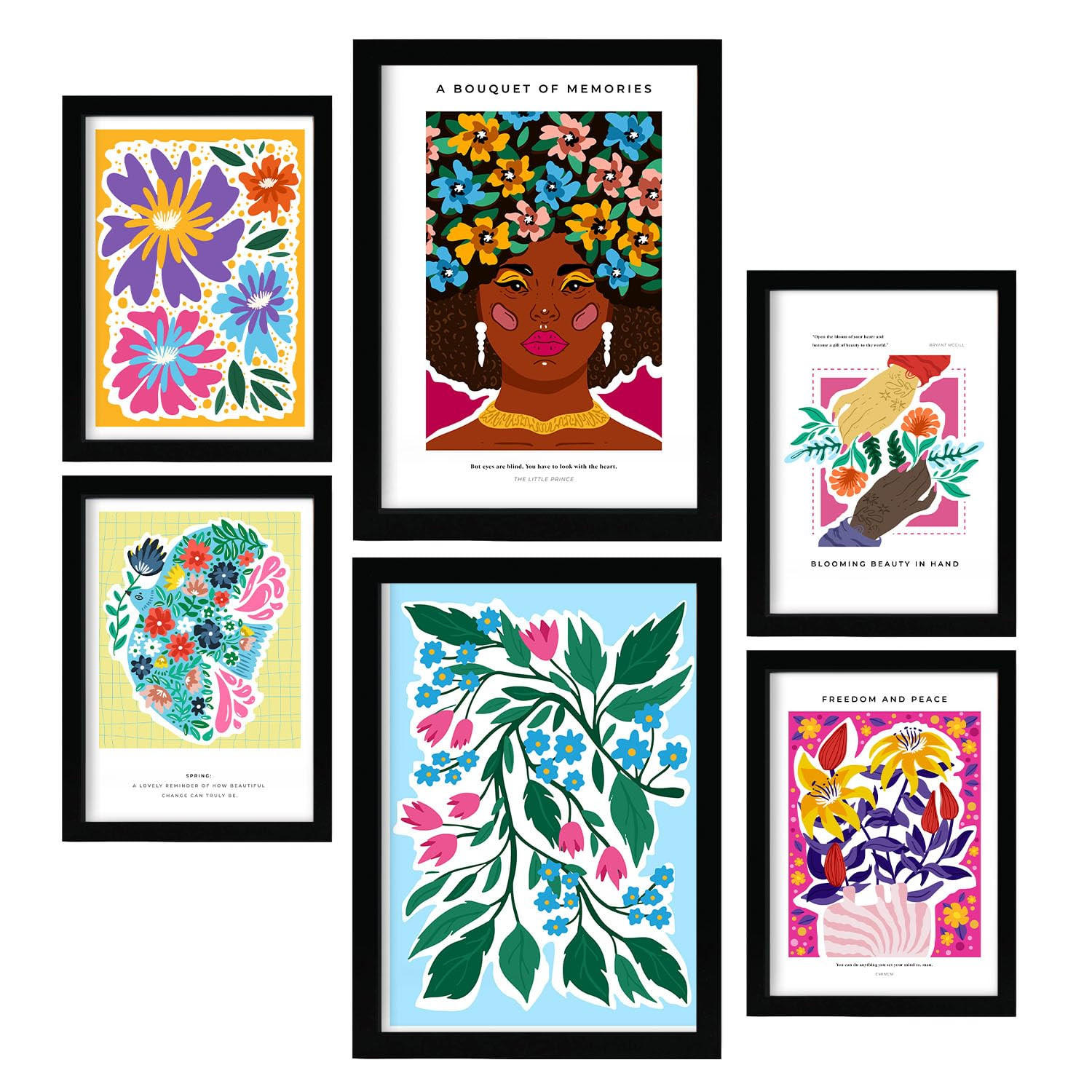 POSTER Set Mit 6 Charmantes A3 & A4 Schwarzer Rahmen - Schwarz, Papier (29/3cm) - Nacnic