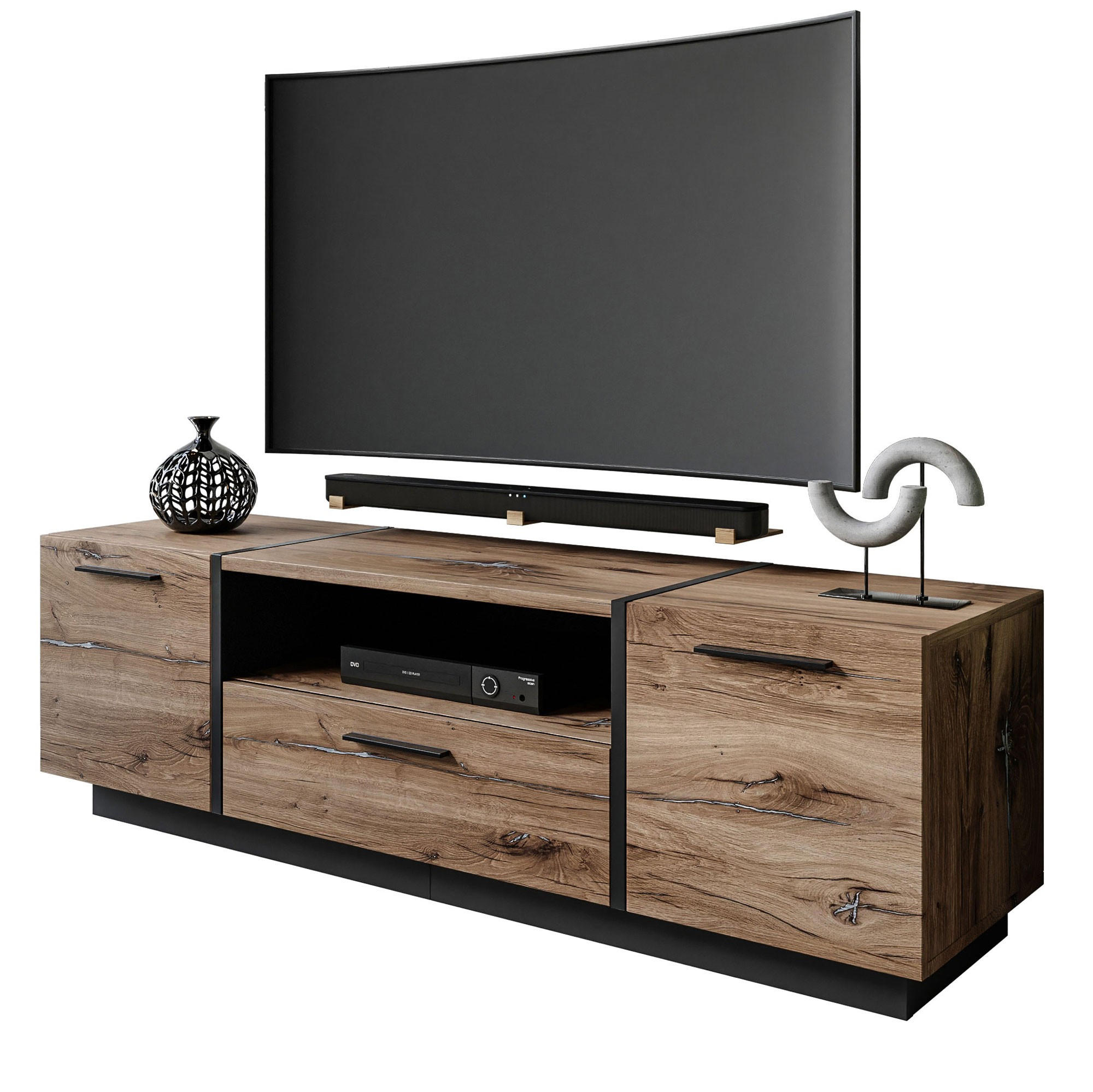 Lookway Tv-Schrank Eiche, Schwarz 158x46x41.3 cm