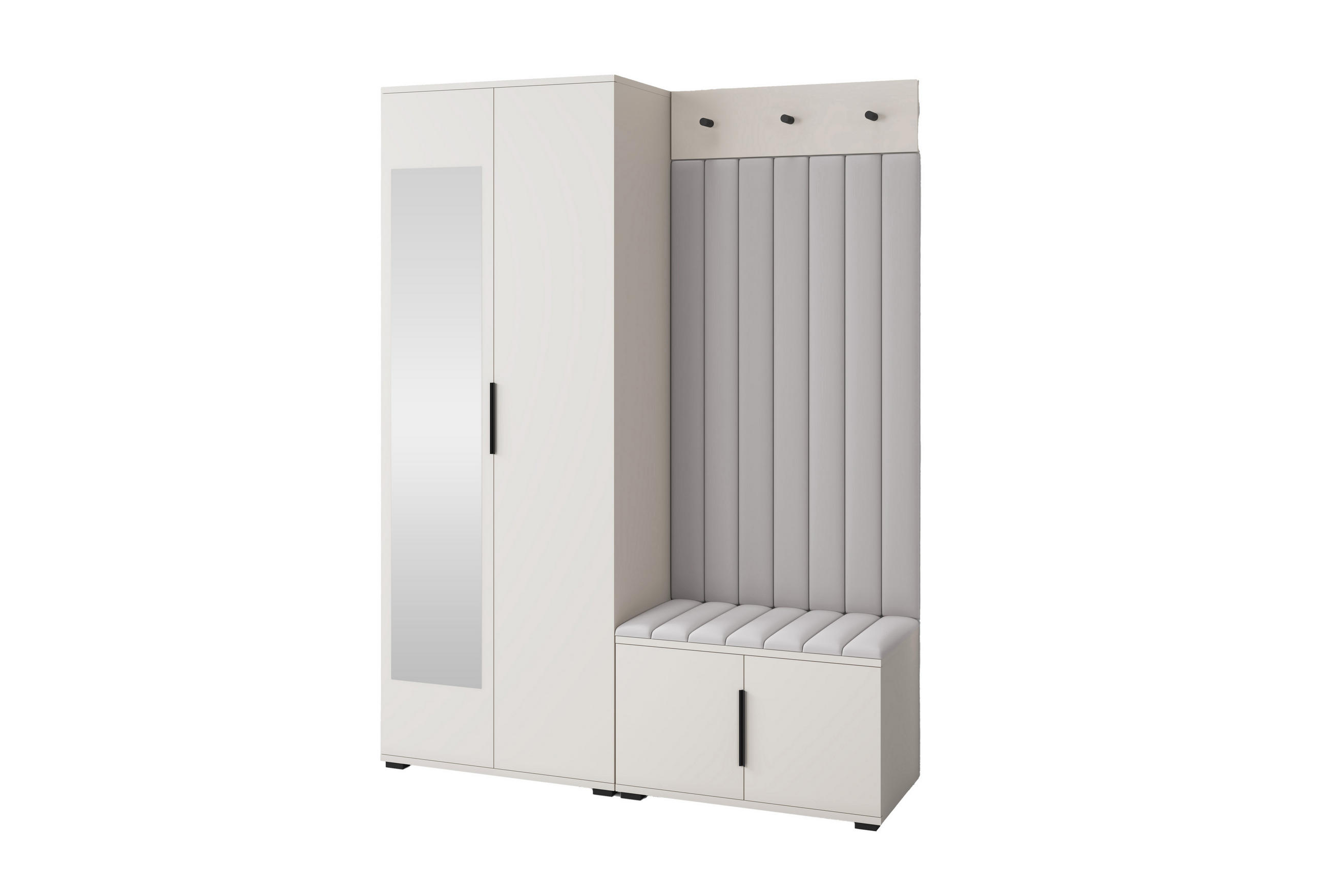GARDEROBE Napoli version 13 mit Spiegel, mit POLSTERPANEELEN Hellgrau - Beige/Hellgrau, Holzwerkstoff (140/185/40cm) - Jerpax