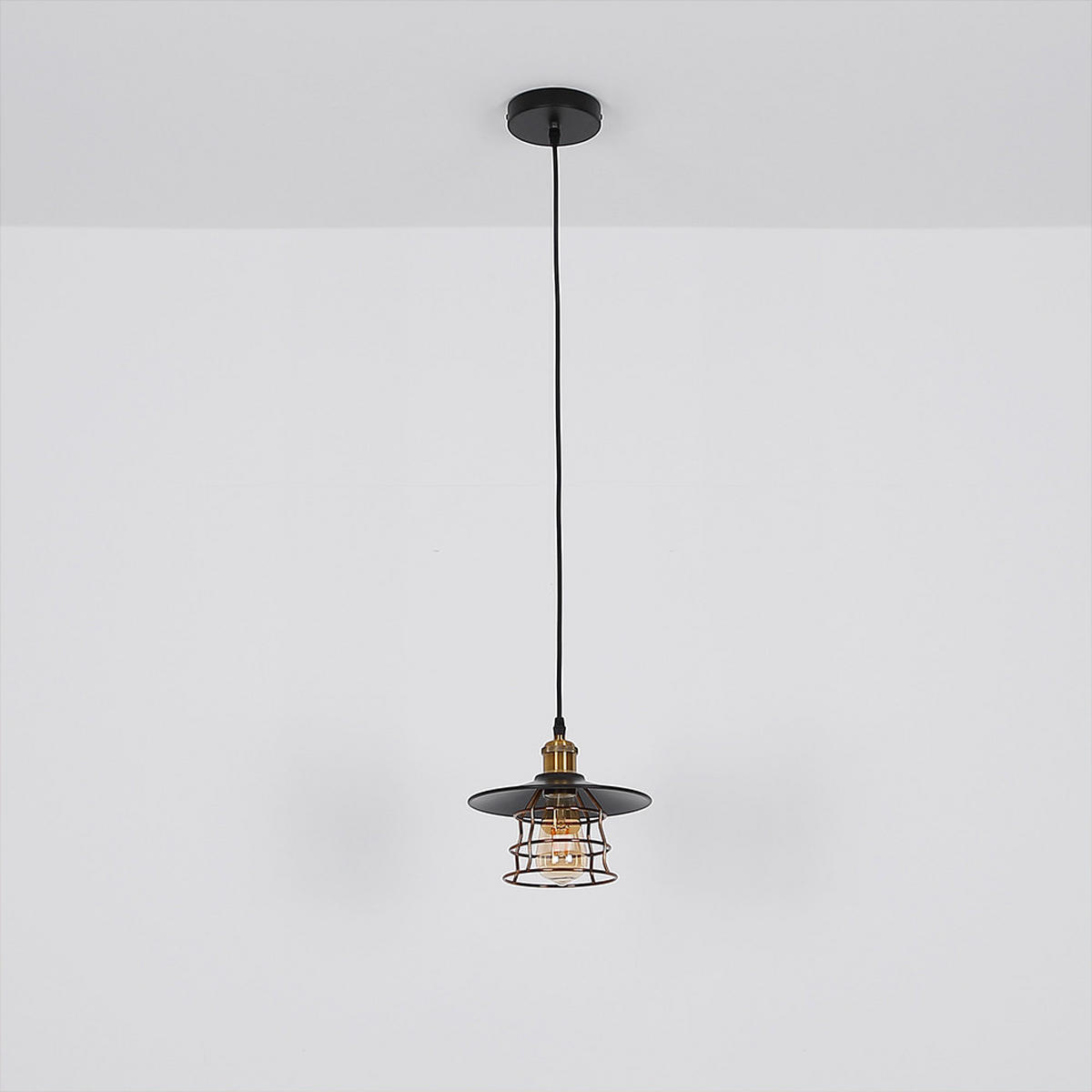 HÄNGELEUCHTE Metall Schwarz Gitter-Schirm - Schwarz, Metall (30/30/150cm) - Globo Lighting