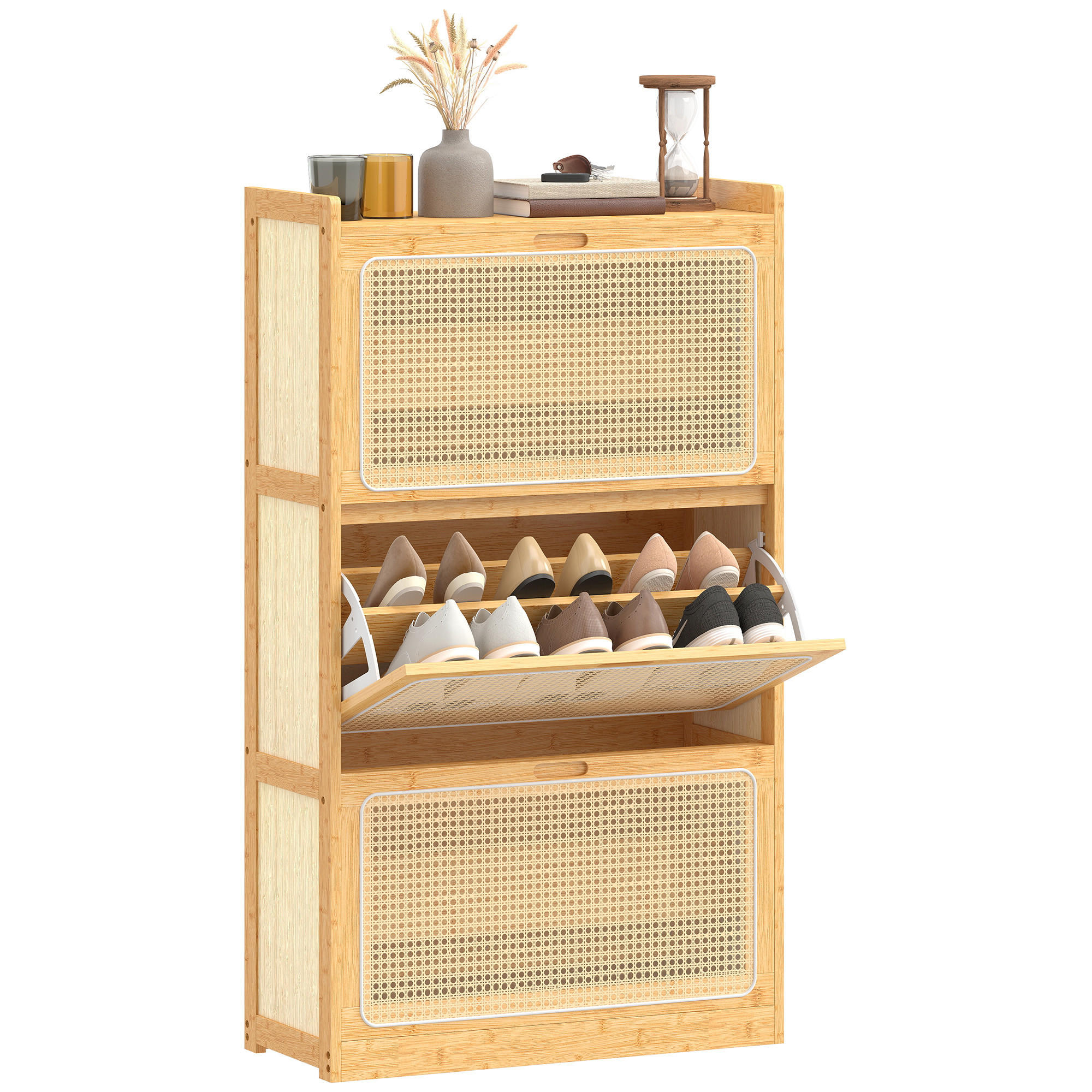 SCHUHSCHRANK,3 Klappschubladen für 14 Paar 69x29x119,8cm,naturholz - Beige, Holzwerkstoff (69/119.8/29cm) - Vallsero