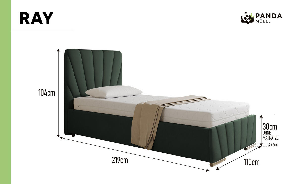 POLSTERBETT Ray 90 x 200 cm mit Bettkasten und Lattenrost ohne matratze- schwarz - Schwarz, Holz (90/200cm) - Panda Möbel