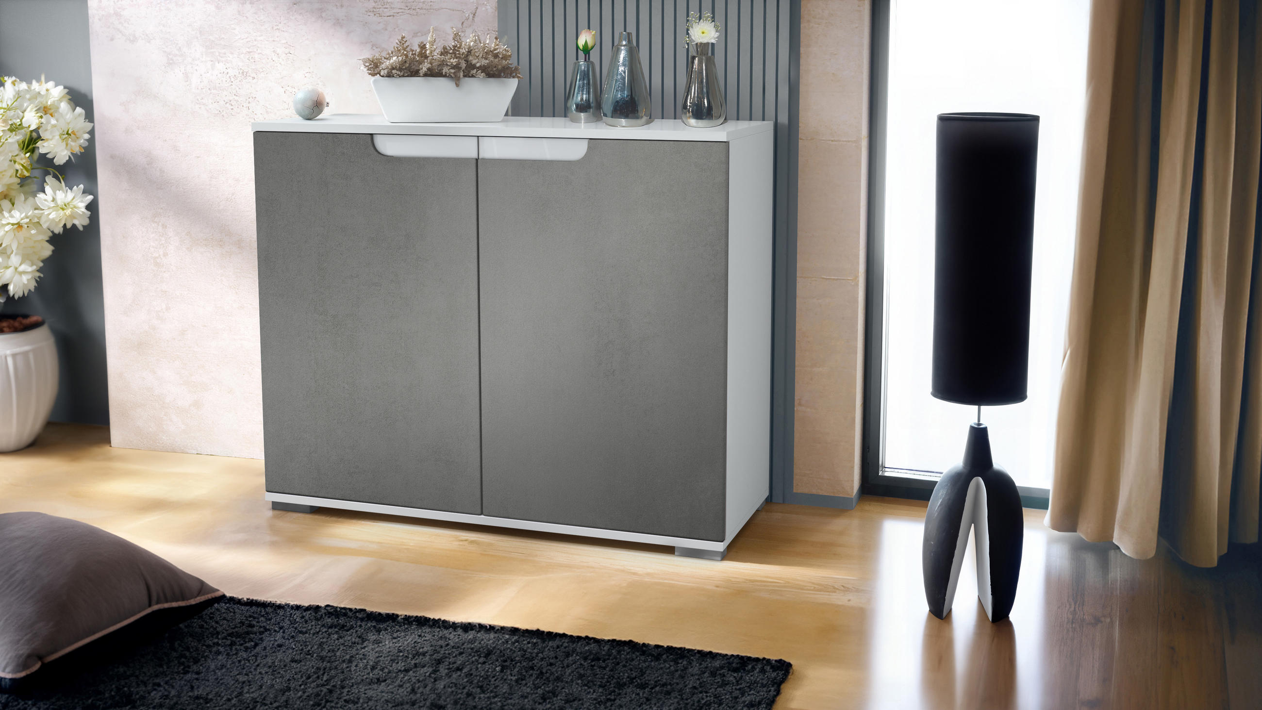 KOMMODE Sylt Beton Dunkel Optik - Dunkelgrau, Holzwerkstoff (92.5/75.5/35cm) - Vladon