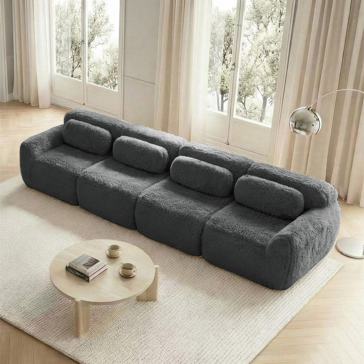 SOFA 4-Sitzer Modulares aus Plüsch mit rutschfester Basis, grau - Grau, Textil (104/73/378cm) - Luhomfu