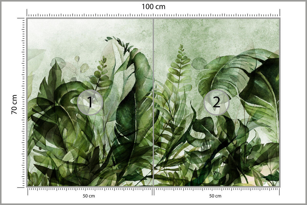 FOTOTAPETE für Wohnzimmer Grüne Blätter auf Beton 100x70 - Schwarz/Grün, Papier (100/70cm) - Muralo