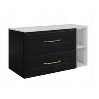 WASCHBECKUNTERSCHRANK CLASSIC 80 cm mit Arbeitsplatte Farbe: Mattweiß mit einem Regal Matt schwarz - Schwarz/Weiß, Holzwerkstoff (80/58/46cm) - Rodan