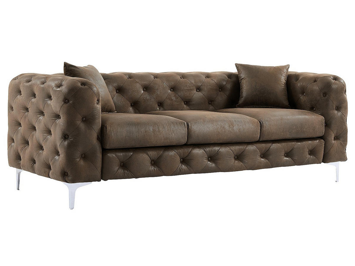 CHESTERFIELD-COUCHGARNITUR 3+2 - Mikrofaser - Vintage-Leder-Optik - EDWINA - Braun, Textil (91/76/220cm) - Vente-Unique