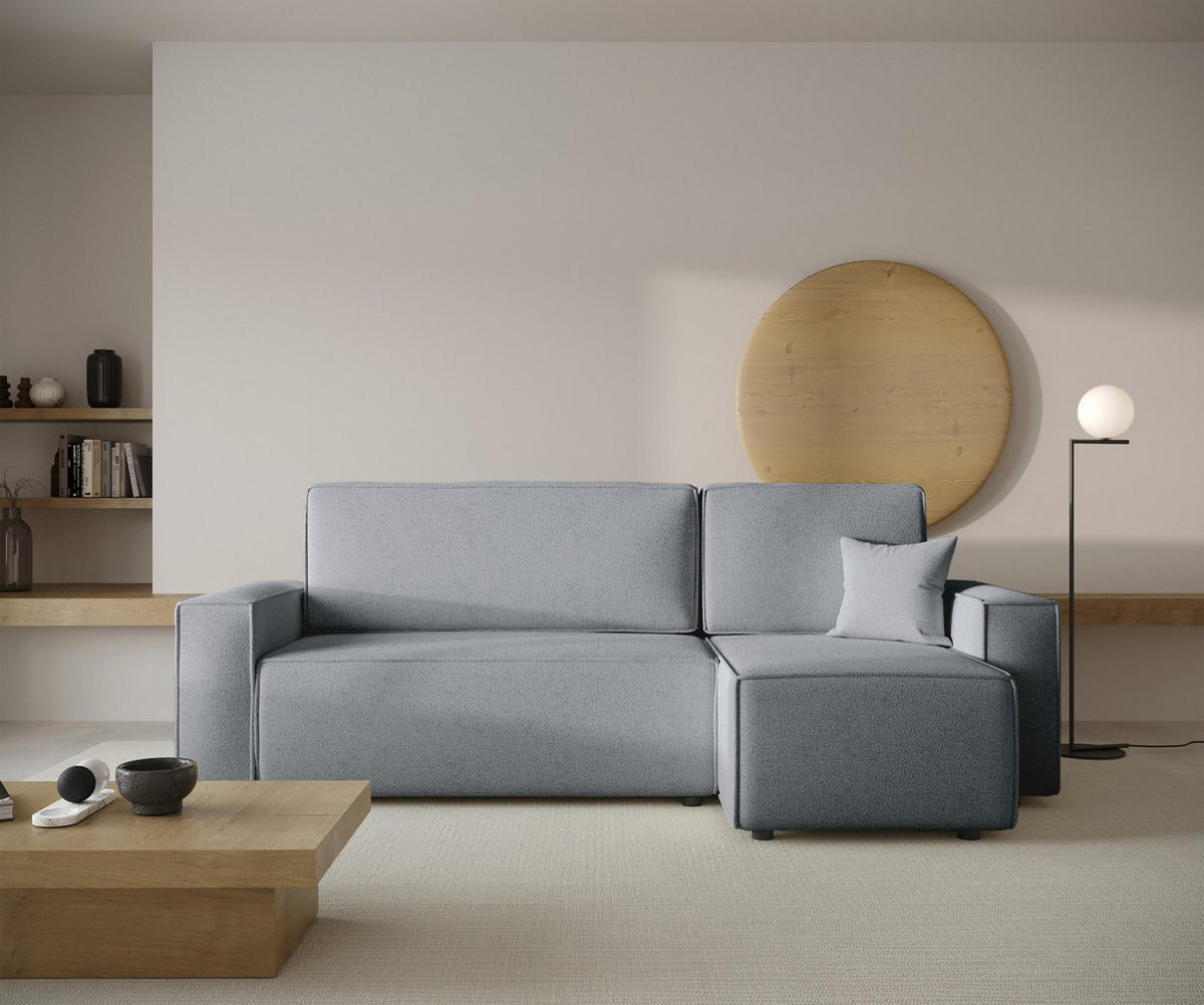 ECKSOFA Copertino Hellgrau beidseitig montierbar - Hellgrau/Schwarz, Kunststoff/Textil (244/145cm) - Selsey