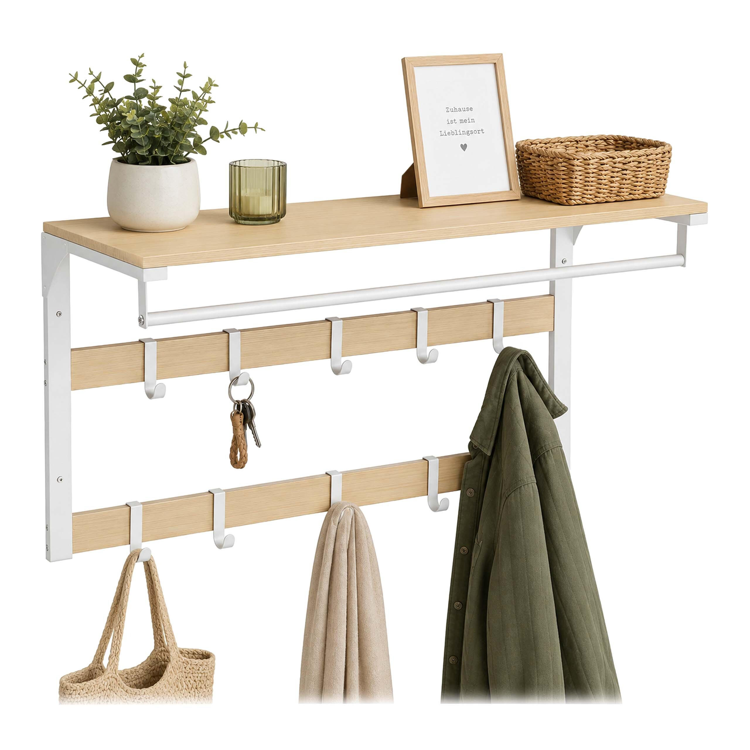 VÄGGHÄNGARE Ek vit 3-i-1 10 krokar 80 cm Multicolor 42/80/30 cm