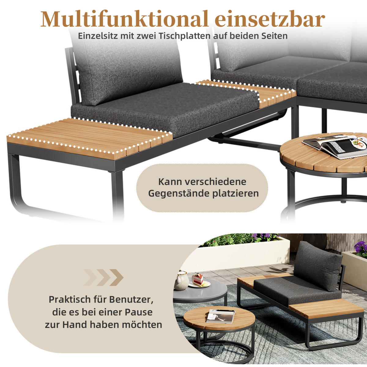 LOUNGEGARNITUR Grau aus Eisen mit verstellbaren Füßen 5er Set - Grau, Metall - OKMYHOME