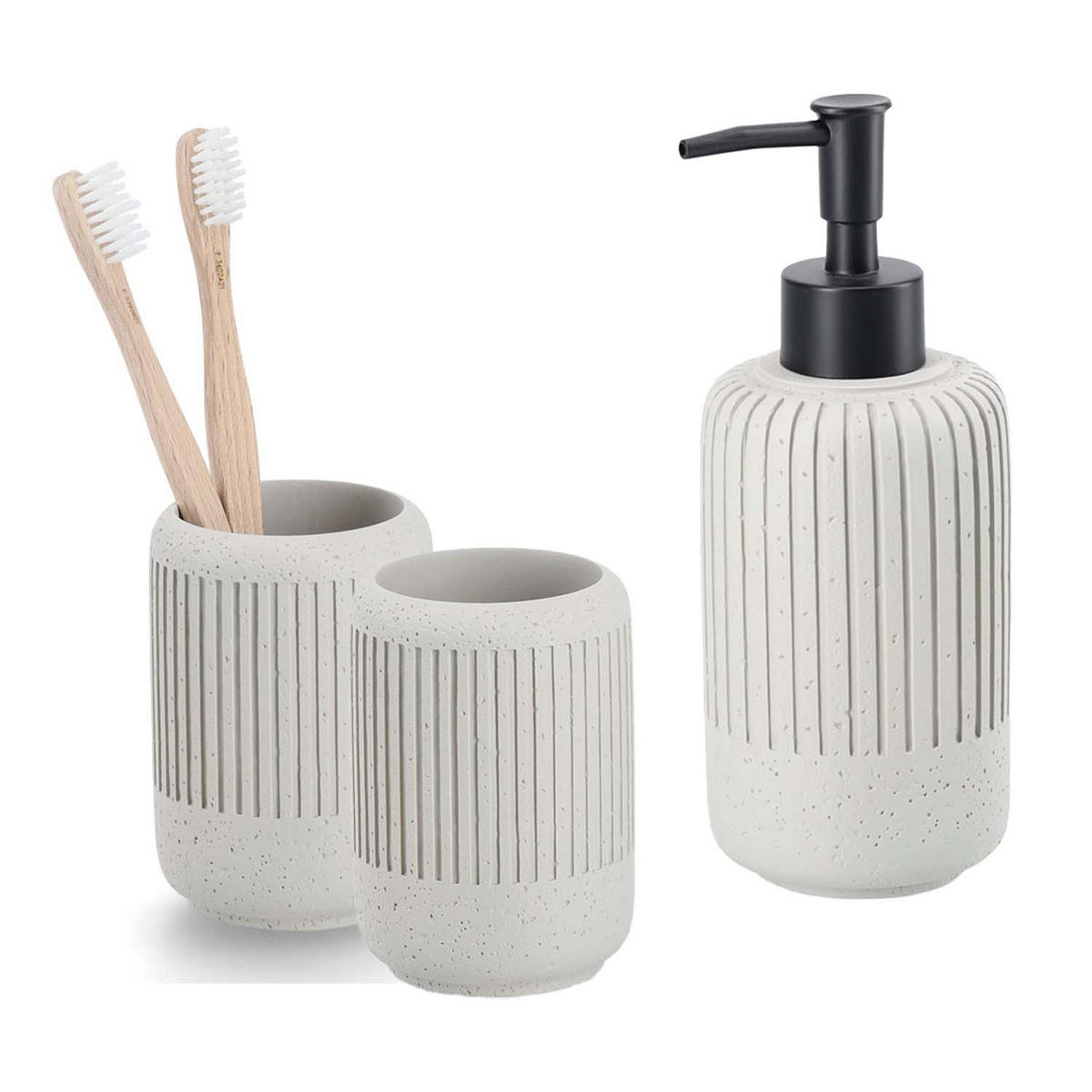 BADACCESSOIRES - Zement Hellgrau, 3-teiliges Set - Hellgrau, Stein (7.2/18/7.2cm) - Zeller Present