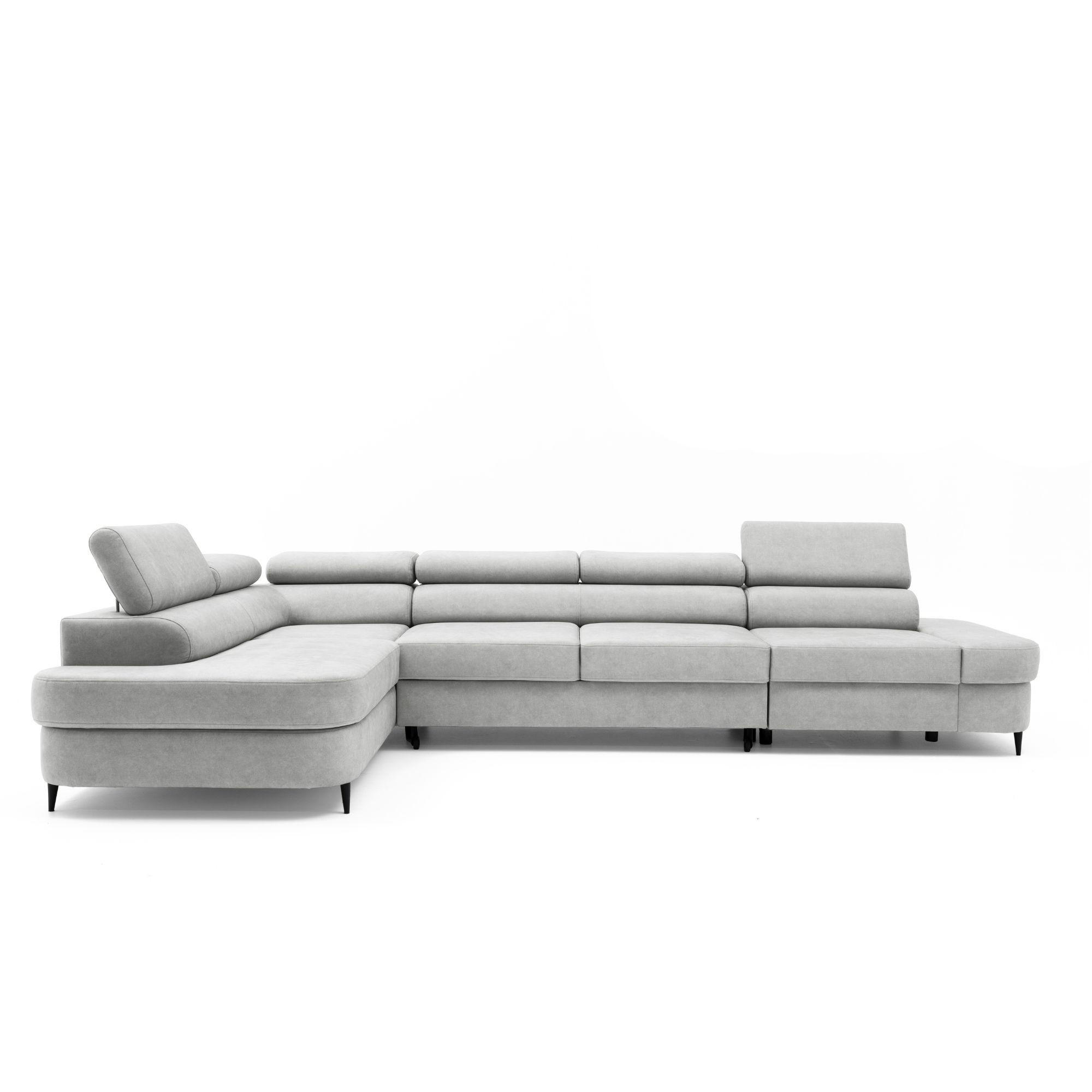 ECKSOFA PRIAM MAXI L-Form Links mit Schlaffunktion 125x195 Velours Hellgrau - Hellgrau/Schwarz, Holz/Textil (203/350cm) - Muffo